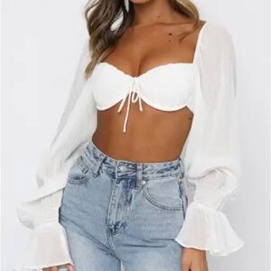 WHITE FOX White Long Sleeve Crop Top